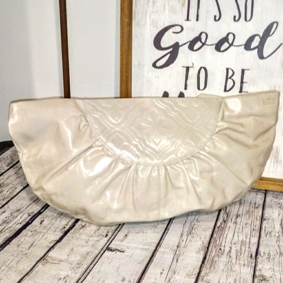 HOBO Creamy Off White Leather Half Moon Clutch